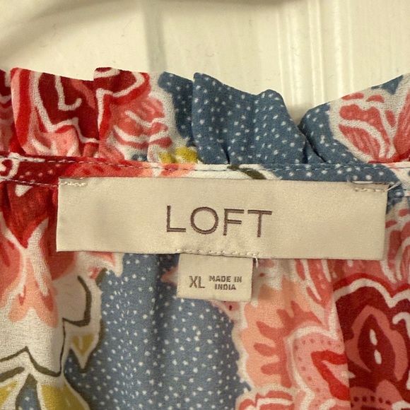 LOFT Floral Ruffle Blouse - Blue and Red - Picture 2 of 4